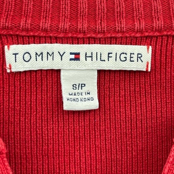Tommy Hilfiger Vintage Y2K Red Knit Flag Sleeve Slim Fit Split Neck Sweater - Picture 6 of 7